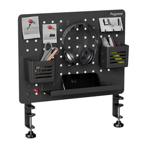 PEGZONE Clamp on Desk Pegboard, 16.5" x 12.6", with 10 Accessories, Black - color: Black, size: Medium