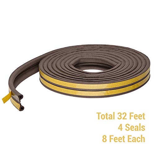 CANOPUS Weather Stripping Door & Window Seal Strip, Weather Stripping Door Seal, Self Adhesive with Double D-Shaped Section Profile, Insulation Roll, 2 Rolls of 2 Strips, 8ft Each, Total 32ft, Brown - color: Brown
