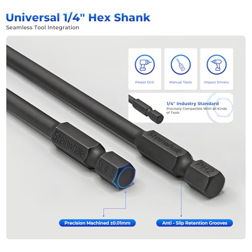 Impact Rated Screwdriver Bit Set, 3" Extended Long Magnetic Power Bits, Premium S2 Steel, Shock-Absorbing Design, 1/4" Hex Shank for Power Drill & Impact Driver (3 Inch PH+SL+PZ) - size: 3 Inch PH+SL+PZ