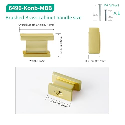 Brushed Brass Kitchen Rectangle Cabinet Knobs 1.49 Inch 10 Pack - color: Brushed Brass, size: 1.49"/38MM Single Hole
