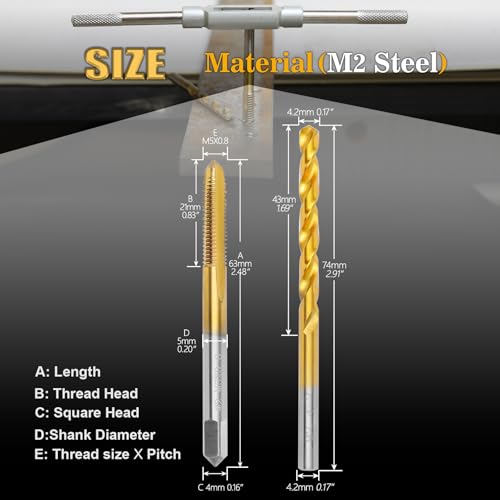 M5 x0.8 Tap and 4.2mm Drill Bit,M2 HSS Metric Threading Drill and Tap Set - size: M5 x0.8 Tap & 4.2mm Drill