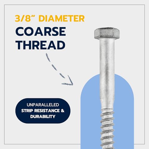 3/8 x 6 (50 Pack) Lag Screw Kit, 50 Screws and 50 washers, Hot Dip Galvanized, Meets ASME B18.2.1 Industrial/Commercial Grade by Makers Bolt - size: 3/8 x 6