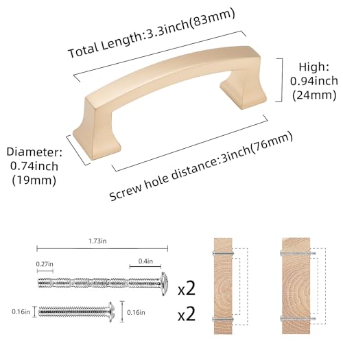 COTYKILEY 10 Pack 3 Inch(76mm) Champagne Bronze Cabinet Handles Gold Kitchen Cabinet Pulls Cabinet Door Handles Kitchen Cabinet Hardware Cupboard Drawer Pulls Dresser Handles - color: Champagne Bronze, size: 3" Hole Center（76MM）
