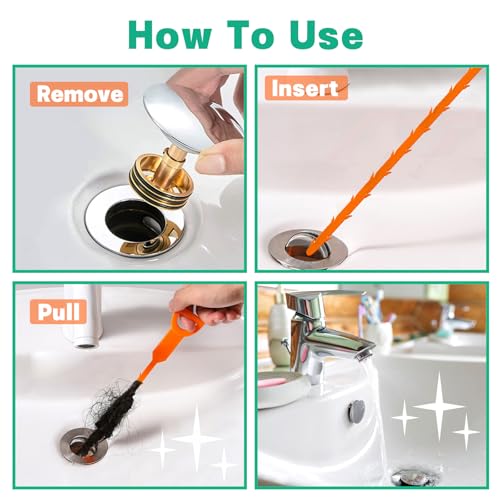 Drain Snake Hair Drain Clog Remover - 5 Pack Shower Sink Unclogger Tool - color: Orange, style: 5 Pack