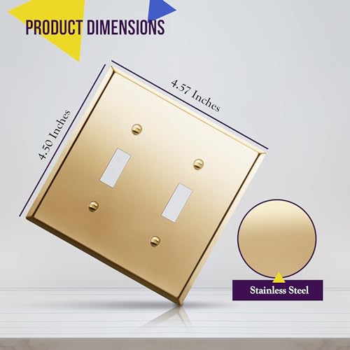 ENERLITES Double Toggle Switch Metal Wall Plate, 2-Gang, Polished Brass - color: Polished Brass, size: Standard Size