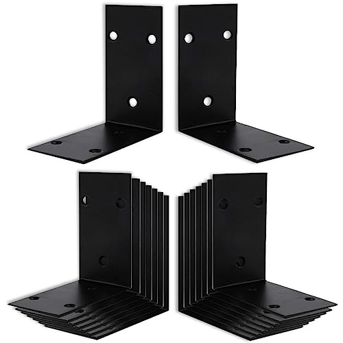 16Pcs Raised Garden Bed Corner Brackets, 4Inch Stainless Steel Bracket, Black Angle Brackets, L Corner Brace, Heavy Duty L Brackets 90° Metal Bracket for Wooden Furniture Timber （4 Different Sizes） - size: 16PCS-4'' L Brackets