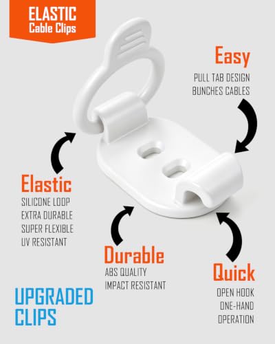 OneLeaf 10-Pack Adjustable Elastic Cable Clips, Cable Management, White - color: White