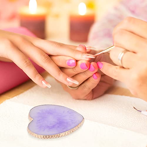 Sibba Resin Nail Art Palette Nail Mixing Palette Polish Color Mixing Plate Golden Edge Nail Holder Display Board Heart Shape Cosmetic Mixing Tools (Purple) - color: Purple