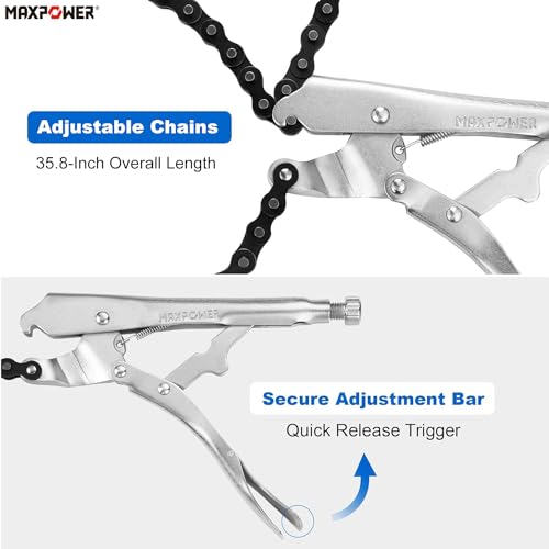 MAXPOWER Locking Chain Clamp, 9-Inch Locking Chian Pliers with 35.8-Inch Chain, 2 Pack - size: 35.8" Chain