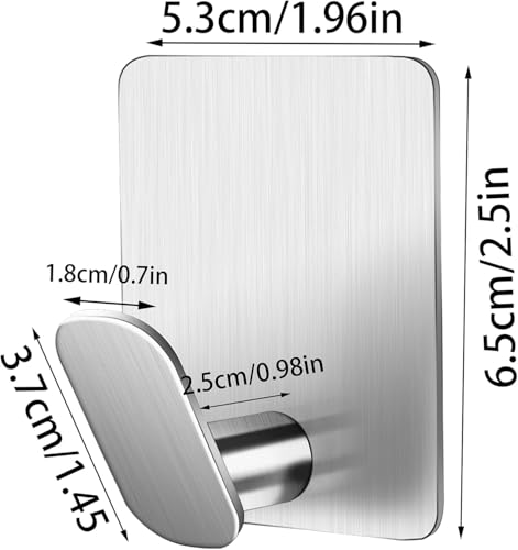 DELITON Sticky Hooks for Hanging Adhesive, Silver Wall Hooks for Bathroom Kitchen Office Stainless Steel Heavy Duty No Damage, Brushed Nickel, 6 Pack - color: Silver-6