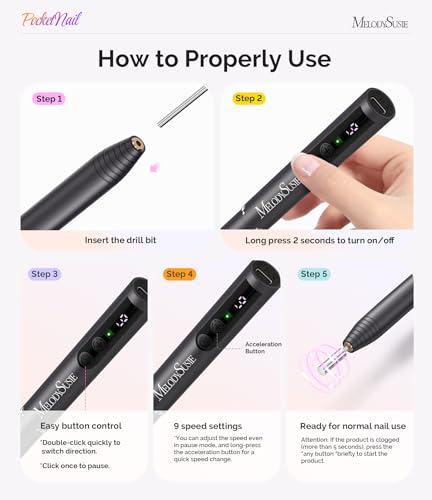 MelodySusie Pen-Shaped Cordless Nail Drill PocketNail PC100GR for Beginners - color: Basic - Gray