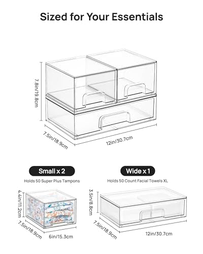 Vtopmart Clear Stackable Storage Drawers Set of 5, Plastic Organizer Bins - style: 2 Small+1 Wide