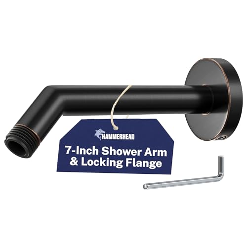 HammerHead® Solid Metal Shower Arm and Flange - 7.5 Inch 304 Stainless Steel Extension Pipe - Universal Shower Head Arm with Flange and Locking Screw, Oil Rubbed Bronze - color: Oil Rubbed Bronze