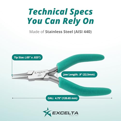 Excelta Precision Stainless Steel Needle Nose Pliers, 4.75 Inch - size: 4.75 inch, style: Cushioned Grip, Small Needle Nose, 2647