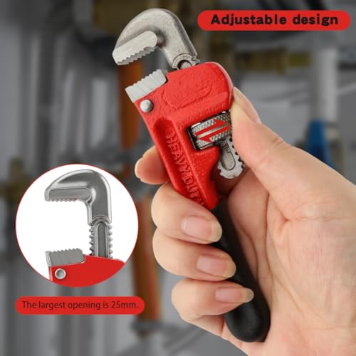 Small Pipe Wrench, 6inch Straight Adjustable Plumbers Pocket Wrench, Mini Straight Plumbing Tool, Sink Wrenchs for Tight Spaces & DIY Repairs(6inch)
