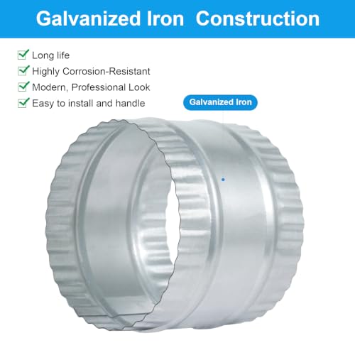 5" Inch Duct Connector Galvanized Steel HVAC Coupling Crimped Ends