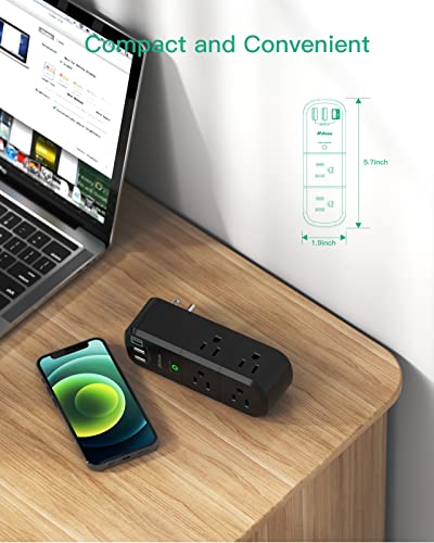 USB Outlet Extender Surge Protector with Rotating Plug - color: Black, size: 2A1C, 1 Pack