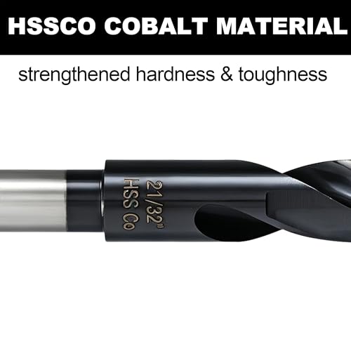 21/32 Drill Bit for Metal and Hardened Steel, M35 Cobalt 1/2 Inch Reduced Shank Industrial Grade Heavy Duty Drill Bit, with Index Storage Case - size: 21/32 in