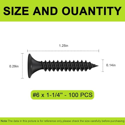 #6 x 1-1/4" Black Wood Screws 100pcs Flat Head Phillips Self Tapping Screws - color: Black, size: #6-1-1/4" - 100PCS