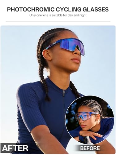 KAPVOE Photochromic Cycling Glasses Clear Mountain Bike Glasses K9022 - color: Purple-blue-photochromic-blue