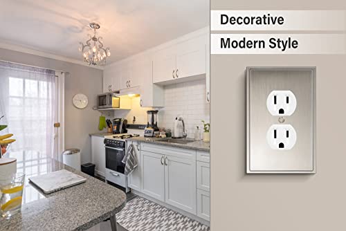 Henne Bery Soft Modern Decorative Wall Plate Switch Plate Outlet Cover (Single Duplex 2PK, Satin Nickel) - style: Single Duplex 2PK