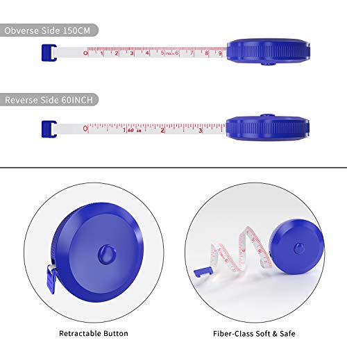 DiCUNO 3-Pack Soft Retractable Measuring Tape, 60-Inch 1.5 Meter, Blue - color: Blue*3pcs