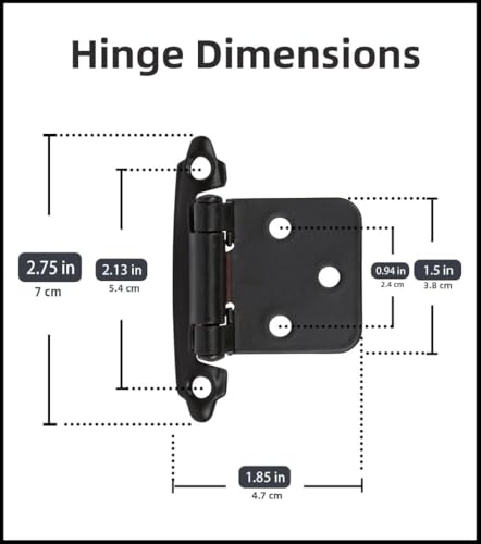 Decobasics Oil Rubbed Bronze Cabinet Hinges for Kitchen Cabinets (10 Pair -20 Pcs) -1/2" Overlay -Self Closing Cabinet Hinges Flush Mount w/Cupboard Silicon Bumpers & Upgraded Screws - color: Oil Rubbed Bronze, size: 20 Pack