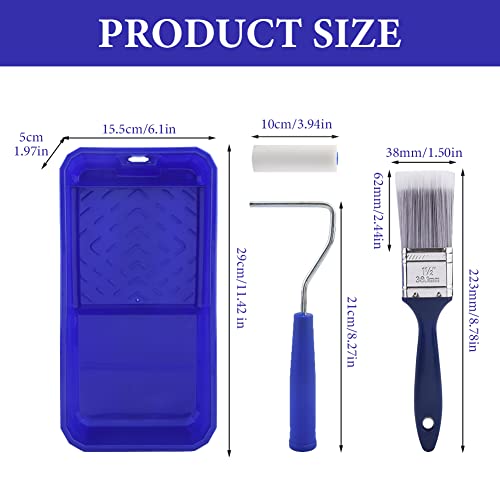Household Mini Paint Roller Kit, 4 Sponge Paint-Roller-Head + 2 Fabric Roller-Head +1 Plastic Paint Tray + 1 Roller Handle +1 Pant Brush fits Home Painting & Smaller DIY Projects(Color:Blue)