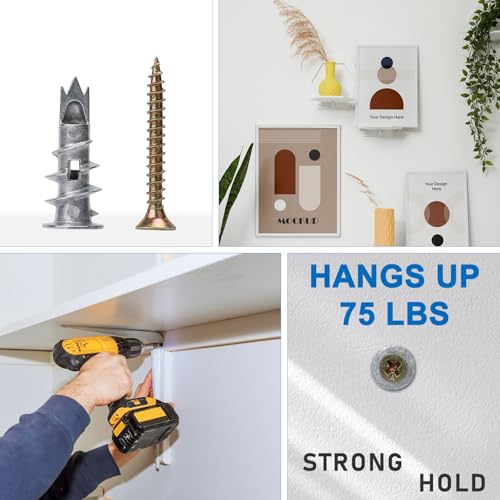 Zinc Self-Drilling Drywall Anchors with Screws Kit, 25 Heavy Duty Metal Wall Anchors and 25#8 x 1-1/4'' Screws - 50 Pieces All Together - size: 1size-25pcs