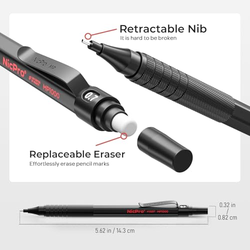 Nicpro 30PCS Black Metal Mechanical Pencil Set in Leather Case - color: Black