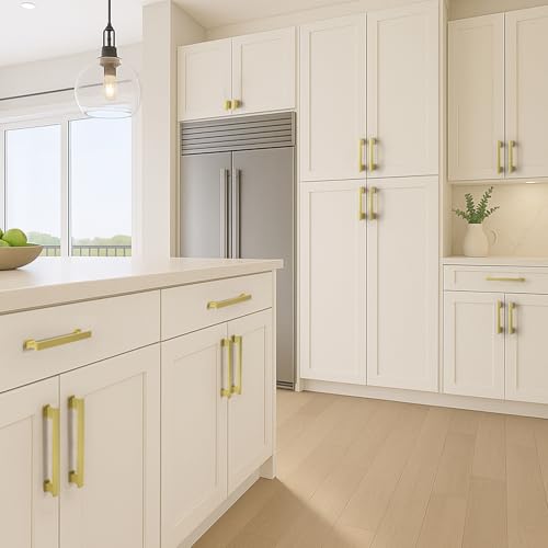 Brushed Brass Kitchen Square Cabinet Handles 3.75 Inch 10 Pack - color: Brushed Brass, size: 3.75"/96MM Hole Center