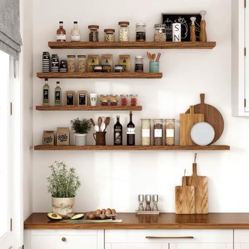 Vivelove 10 Inch Deep Floating Shelves for Wall 48” Set of 2, Rustic Brown - color: Rustic Brown, size: 47.2”wx10.2”dx1.5”h