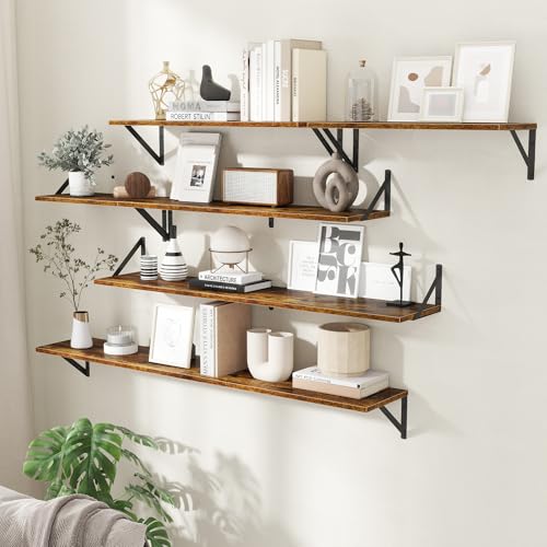 55" Long Wall Mounted Floating Shelves,8 inch Deep Floating Shelf with Metal Brackets Set of 2,Easy-to-Install Wall Decor Storage Ledges for Living Room,Bathroom,Bedroom,Kitchen,Office,Rustic Brown - color: Rustic Brown, size: 55"Wx8"D-2pcs