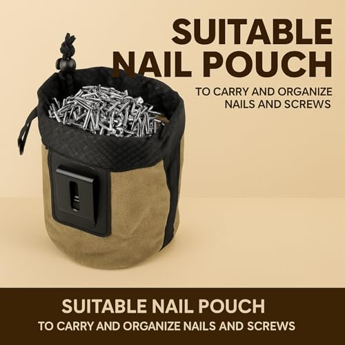 Waxed Canvas Nail/Screw Pouch, Tool Pouch with Belt Clip, 5 x 5 x 8 Inch Rounded Bolt Bag with Stand up Base Metal Clip on Organizer, Nail Pouch Suitable for Carpenters, Electrician, Carpenter - color: Green