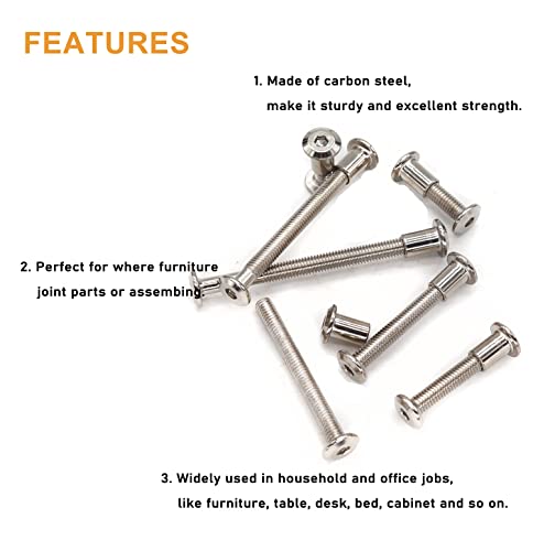 10-Pack M6x65mm Furniture Connecting Bolts Inserted Connector Nuts Nickel Plated 10pcs M6 x 10mm Flanged Button Socket Cap Screws, 304 Stainless Steel - size: M6x65mm 10-Pack