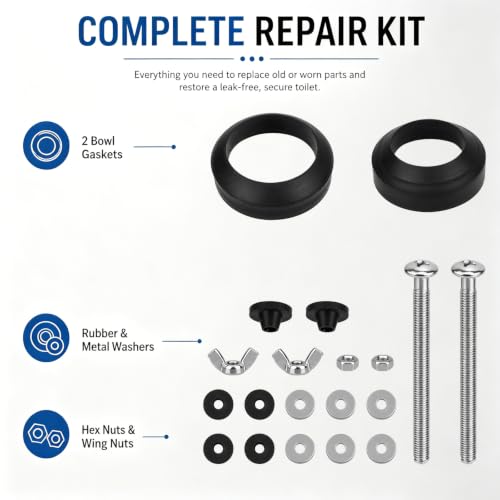 2 PCS Toilet Tank to Bowl Gaskets Kit, Universal Stainless Steel Heavy Duty Toilet Tank Bolts Replacement, Compatible with 2" & 3" Toilet Tank Seal Set, Easy Install Leak Repair