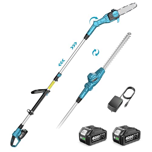 SEESII 2-in-1 Cordless Pole Saw 8-Inch & 16-inch Hedge Trimmer Combo - color: Royal Blue
