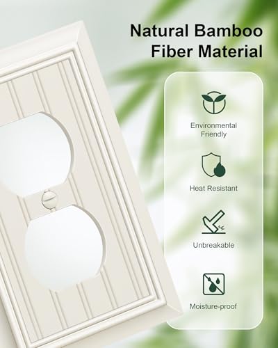 2-Pack Classic Beadboard Natural Bamboo Fiber Duplex Outlet Cover Plate, - color: Light Almond, size: 1 Duplex 2PK