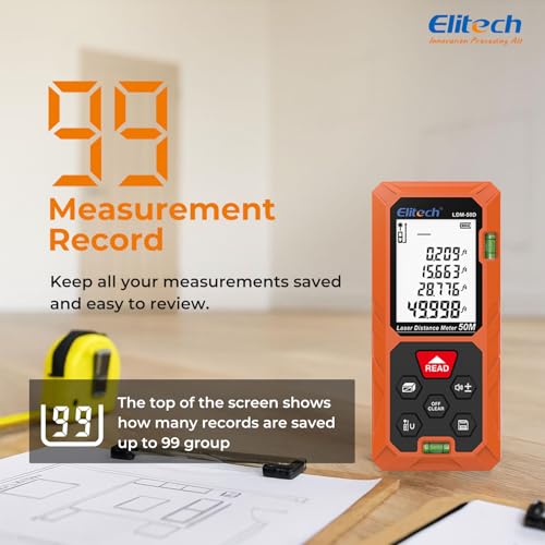 Elitech Laser Measuring Tool, 165ft Laser Tape Measure with Bubble Level - style: Dual Bubble
