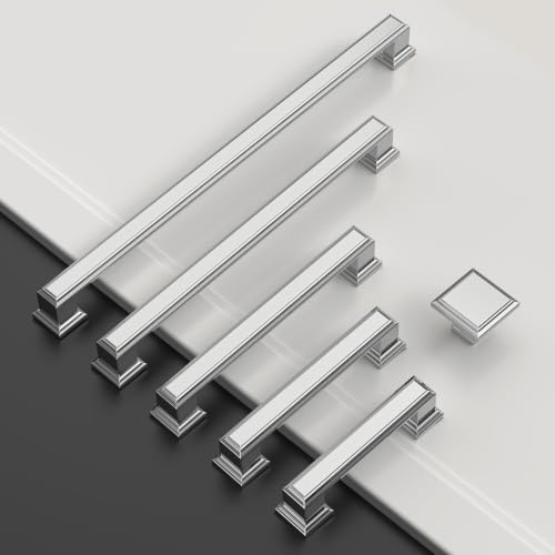Amerdeco 10 Pack Polished Nickel Cabinet Pulls 3.75" | Cabient Hardware Kitchen Cabinet Handles for Bathroom Drawer Pulls Dresser Pulls ZH0001 - color: Polished Nickel, size: 3.75" hole center, style: 10 Pack