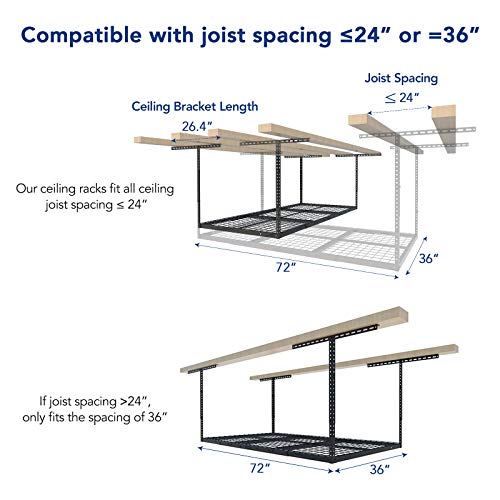 FLEXIMOUNTS 3x6 Overhead Garage Storage Adjustable Ceiling Rack, Black - color: Black, size: 3x6 ft