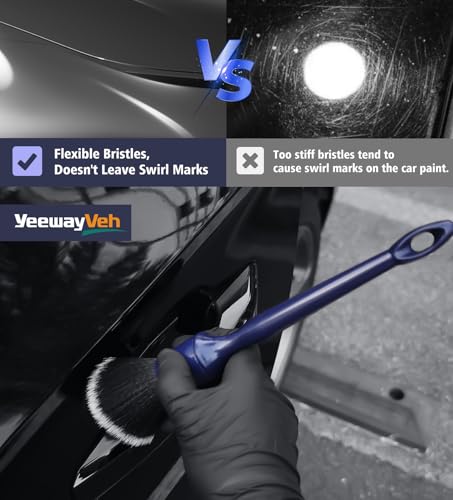 YeewayVeh 3PCS Car Detailing Brush Set, Ultra Soft, Indigo/Black - color: Indigo/Black