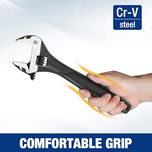 WORKPRO 10" Large Jaw Adjustable Wrench, Cr-V Steel, Black Oxide Finish - color: Black, size: 10 inch