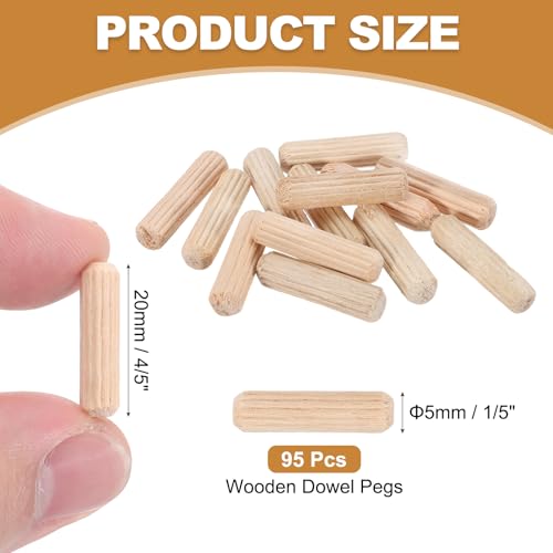 PATIKIL 95 Pcs Wood Dowel Pins 3/16" x 3/4" Fluted Wooden Dowels Hardwood Pegs for Woodworking Furniture DIY Crafts Projects Door Art - size: 3/16" x 3/4"