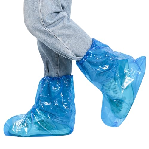 Yzurbu 20PCS 13.7" Disposable Boot & Shoe Covers – 14g Extra Thick Blue Waterproof & Non-Slip CPE Overshoes, XL Size Fits up to Men's 12, Women's 14 – For Home, Cleaning, Travel, Indoors & Outdoors