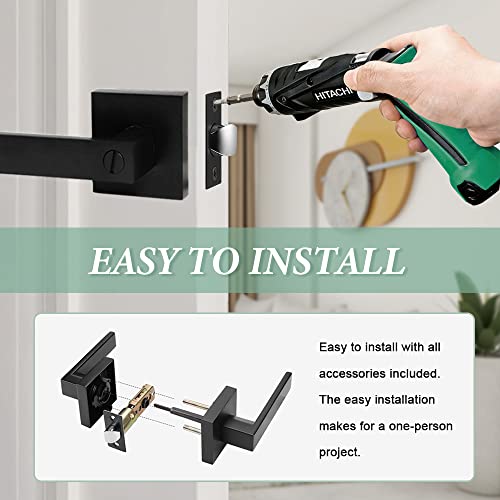 SUNTAI Bedroom/Bathroom Door Handles Levers Square Plate Interior Privacy Door Locksets,Matte Black (6Pack) - size: 6