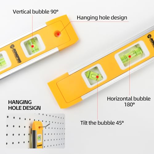 9 Inch Torpedo Level, Magnetic Box Level with 45°/90°/180° Bubbles, Shock Resistant Bubble Level Tool for Measuring - 2 PCS - size: 2 PCS