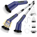Electric Spin Scrubber for Bathroom, Shower Scrubber with Long Handle - color: Navy, size: 3 Brush Heads