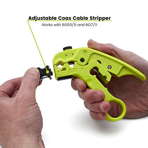 trueCABLE Wire Stripping and Cutting Tool for UTP, FTP, STP, Cat5e, Cat6, Cat6A Ethernet, RG59, RG6, RG7, RG11 Coax Cable, Adjustable Blade Depth