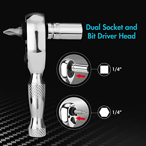 DURATECH 1/4-Inch Stubby Ratchet Wrench, Socket&Bit Driver, 72-Tooth - style: 1/4" Dual Head Ratchet